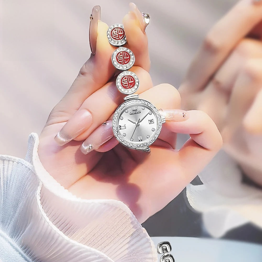 Women's Medallion Bracelet Crystal Quartz Watch — Silver Tone / White Dial — BandsCo Straps