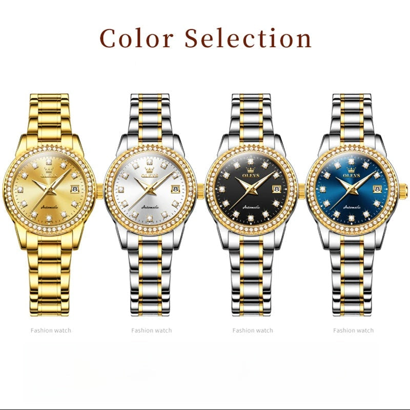 Women's Automatic Crystal Bezel Bracelet Watch — Four watch color combinations — BandsCo Straps