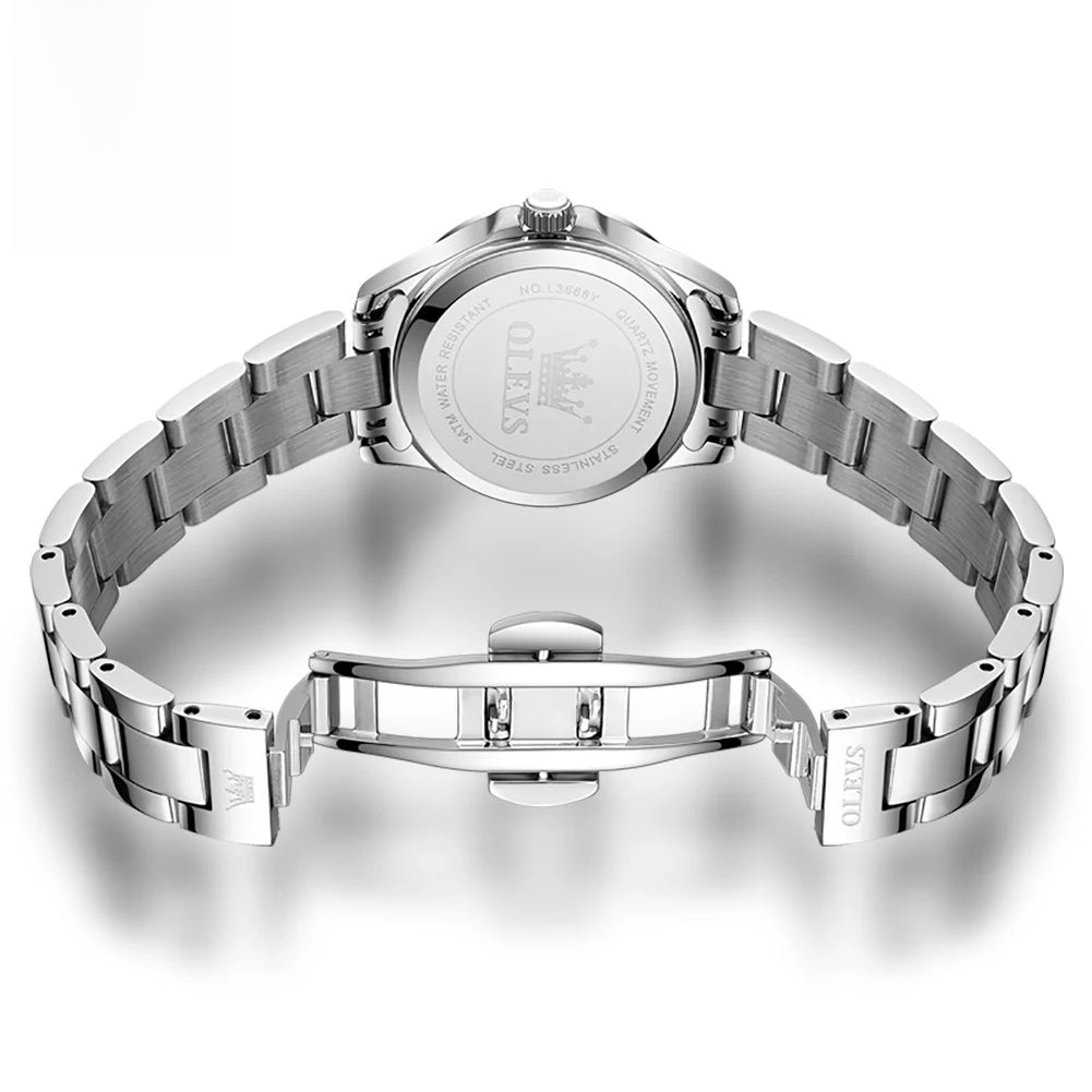 Women's Pastel Dial Stainless Steel Quartz Watch — Bracelet clasp and case back — BandsCo Straps