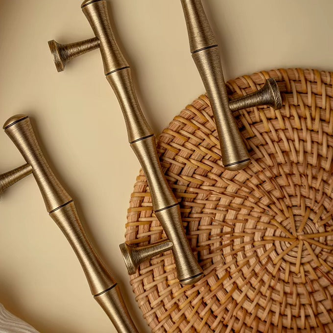 Bamboo solid brass cabinet pulls in antique brass