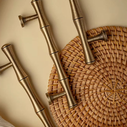 Bamboo solid brass cabinet pulls in antique brass
