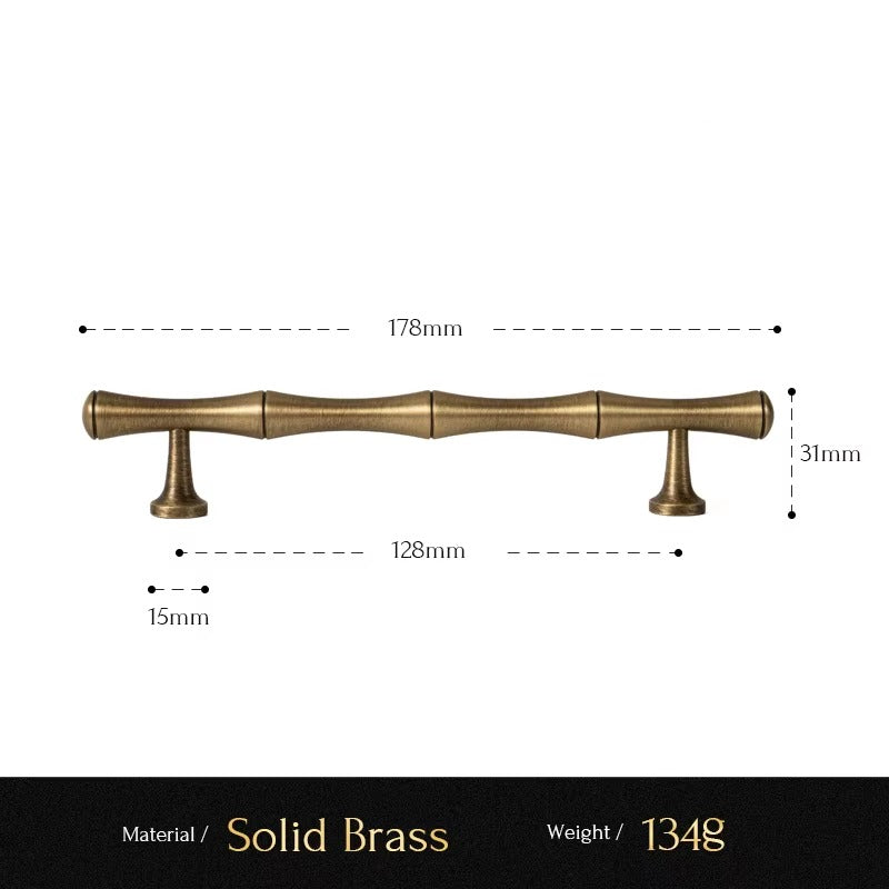 Bamboo solid brass cabinet pull size diagram, 128mm hole spacing