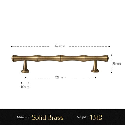 Bamboo solid brass cabinet pull size diagram, 128mm hole spacing