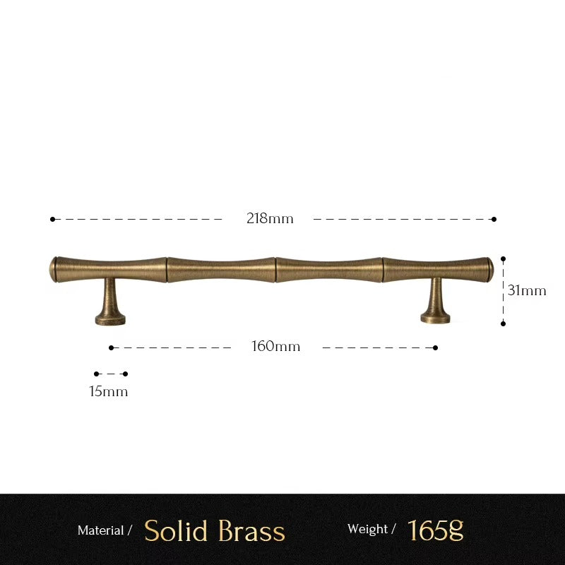 Bamboo solid brass cabinet pull size diagram, 160mm hole spacing