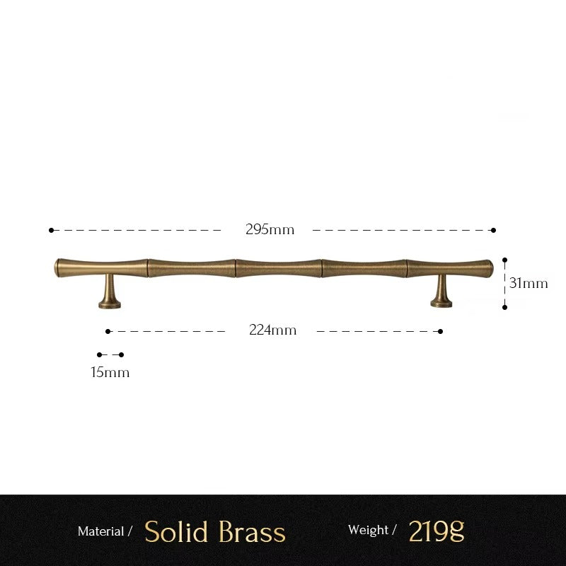Bamboo solid brass cabinet pull size diagram, 224mm hole spacing