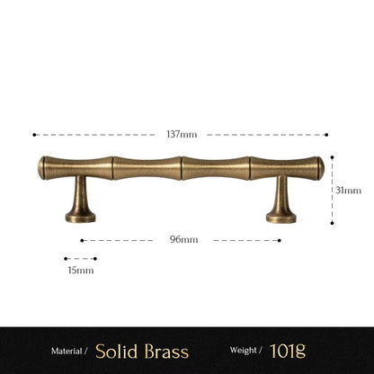 Bamboo solid brass cabinet pull size diagram, 96mm hole spacing