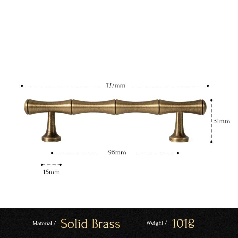 Bamboo solid brass cabinet pull size diagram, 96mm hole spacing