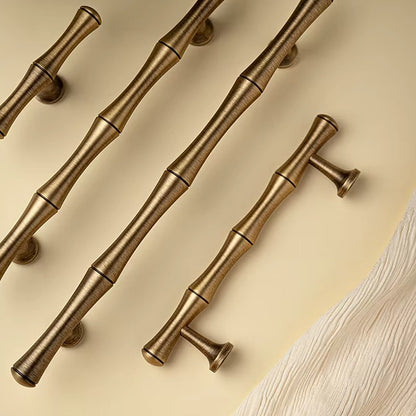 Bamboo solid brass cabinet pull in antique brass