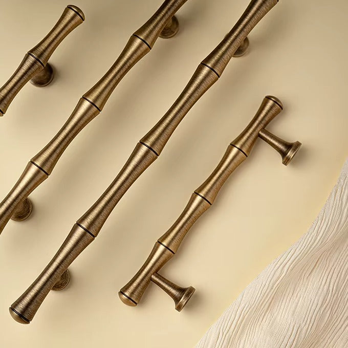 Bamboo solid brass cabinet pull in antique brass
