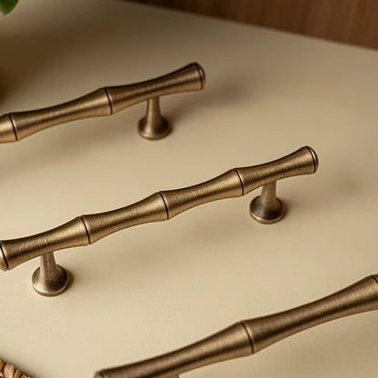 Bamboo solid brass cabinet pull in antique brass