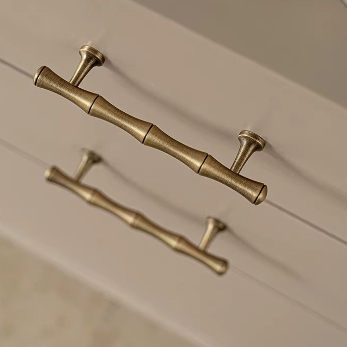Bamboo solid brass cabinet pull in antique brass