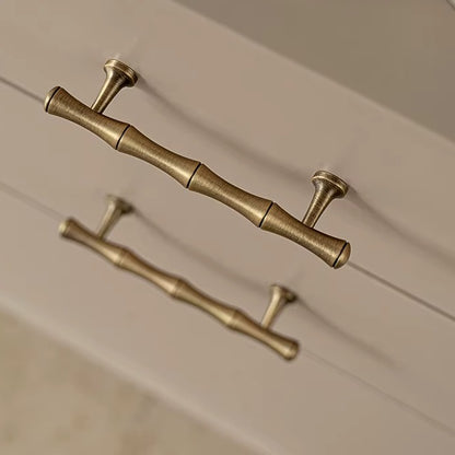 Bamboo solid brass cabinet pull in antique brass