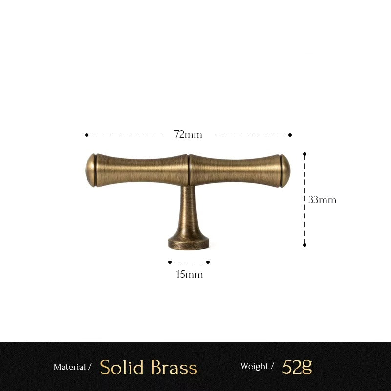 Bamboo solid brass T-bar cabinet knob size diagram, 72mm long