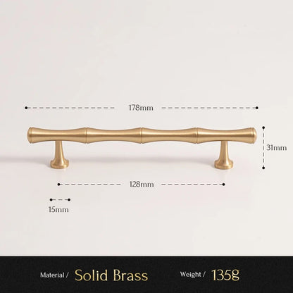 Bamboo solid brass cabinet pull size diagram, 128mm hole spacing