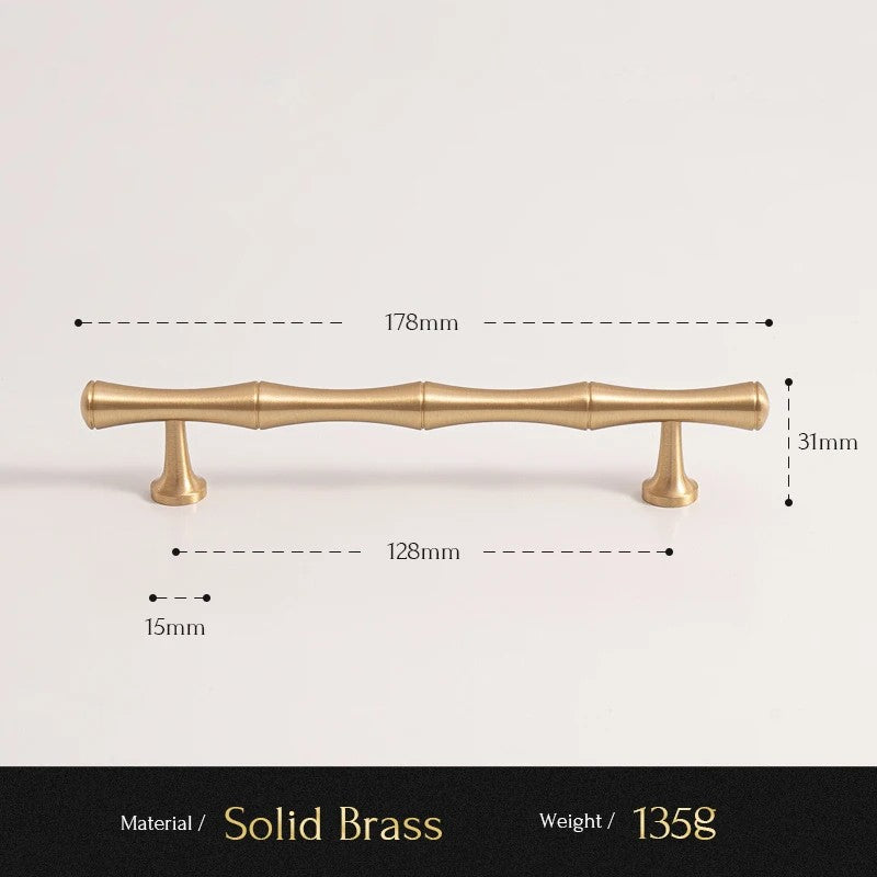 Bamboo solid brass cabinet pull size diagram, 128mm hole spacing