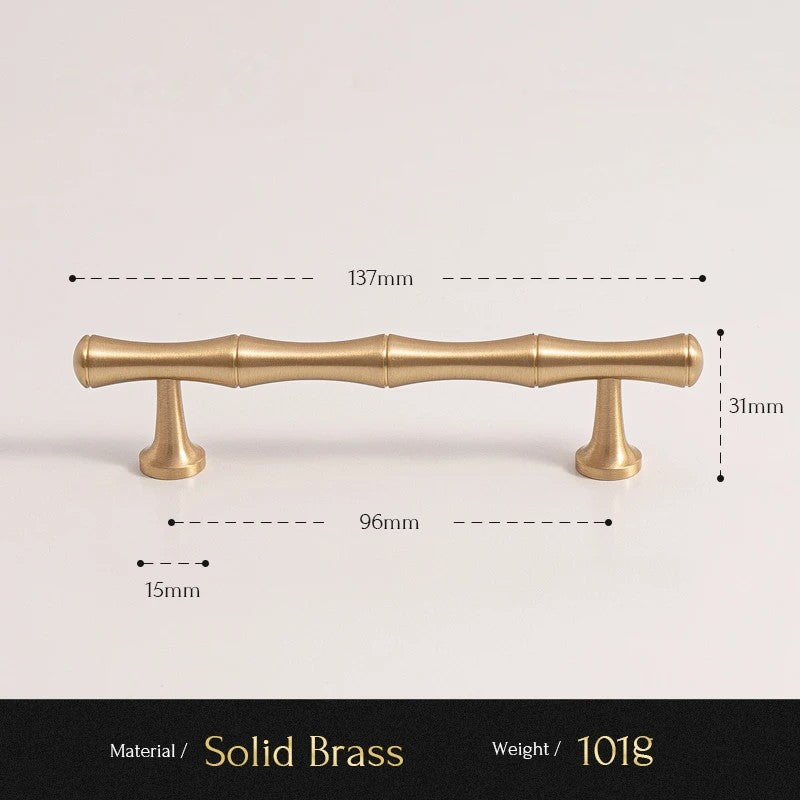 Bamboo solid brass cabinet pull size diagram, 96mm hole spacing