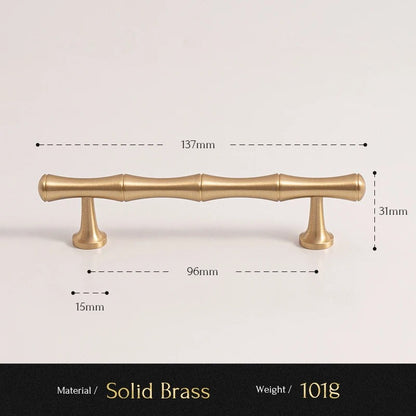 Bamboo solid brass cabinet pull size diagram, 96mm hole spacing