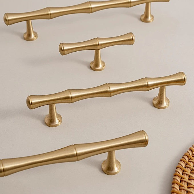 Bamboo solid brass cabinet pull in brushed brass