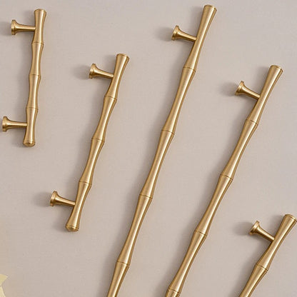 Bamboo solid brass cabinet pull in brushed brass