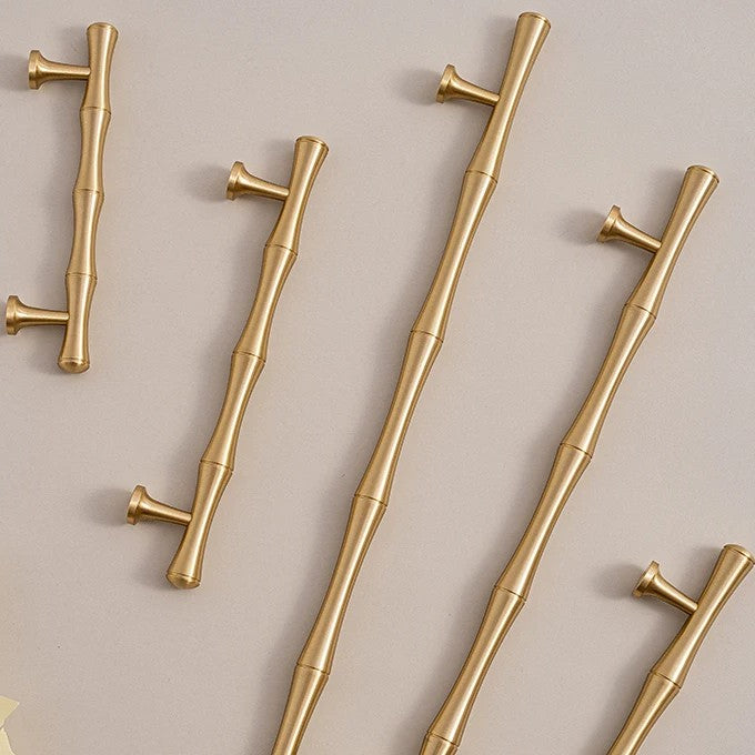 Bamboo solid brass cabinet pull in brushed brass