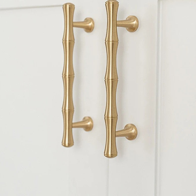 Bamboo solid brass cabinet pull in brushed brass