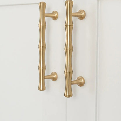 Bamboo solid brass cabinet pull in brushed brass