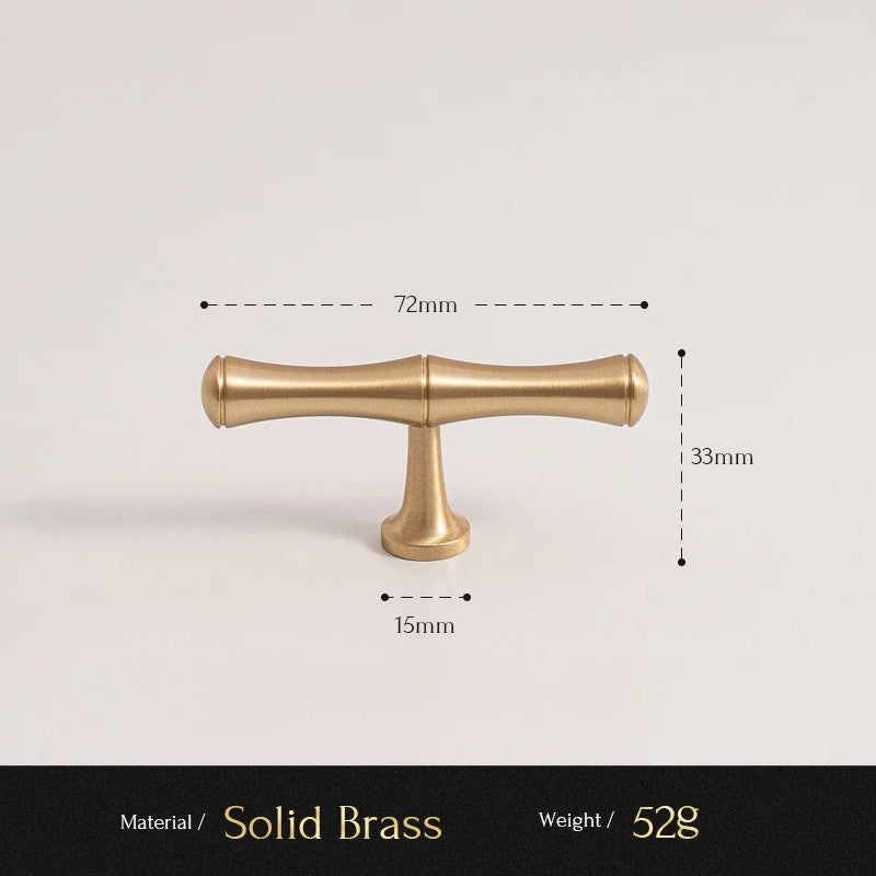 Bamboo solid brass T-bar cabinet knob size diagram, 72mm long