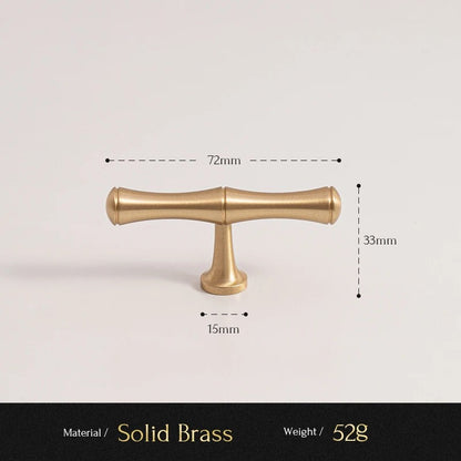 Bamboo solid brass T-bar cabinet knob size diagram, 72mm long