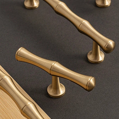Bamboo solid brass T-bar cabinet knob in brushed brass