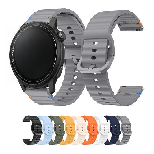 Gray wave-ribbed silicone band with color previews for COROS – BandsCo Straps