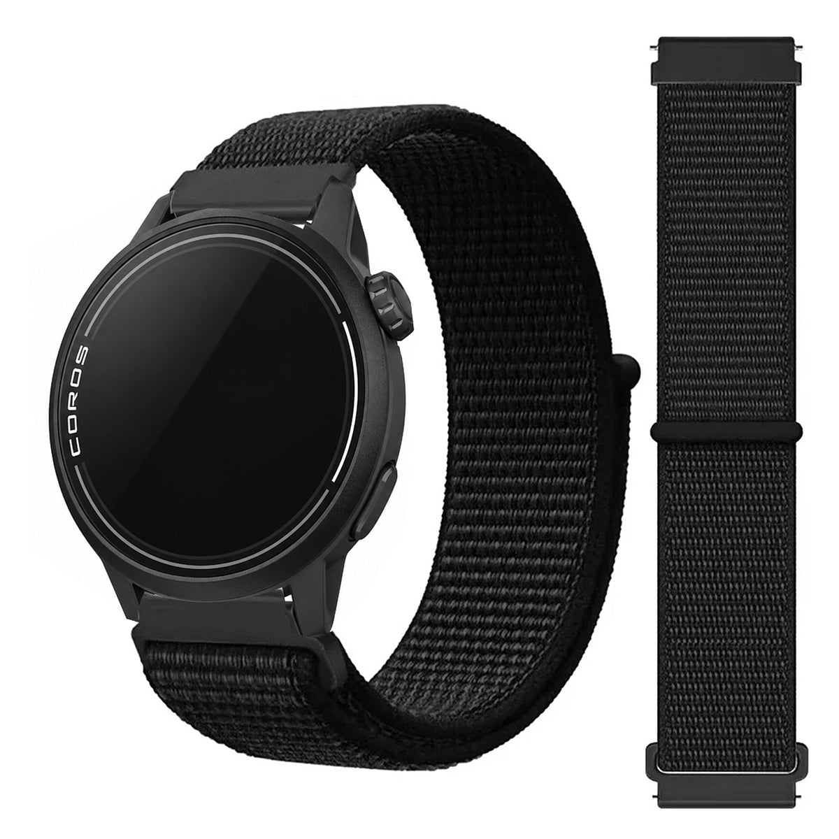 COROS Adjustable Nylon Loop Watch Band in Colors & Camo - Black nylon loop shown with watch