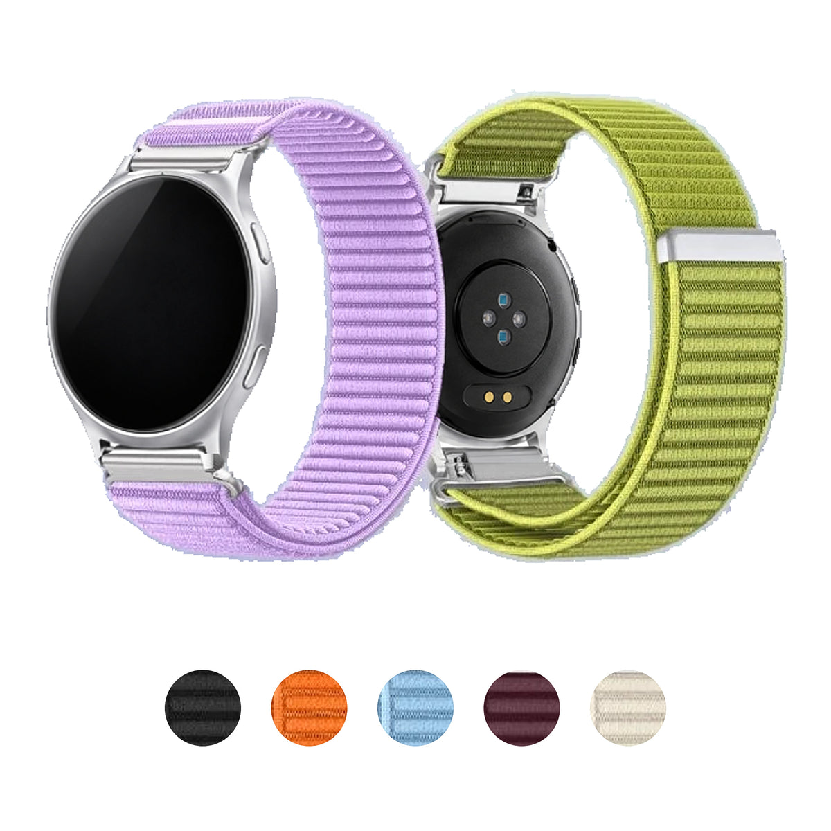 Ribbed Nylon Sport Loop Band for Motorola Moto — Lavender and lime bands with additional color previews