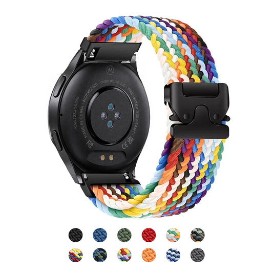 Motorola Moto Watch Braided Nylon Band with Clip Clasp — original band with Moto hero presentation
