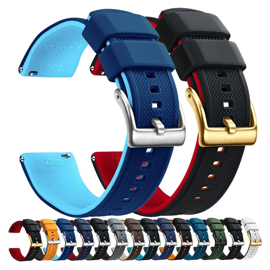 Motorola Moto Watch Two-Tone Silicone Band, Buckle Choices — original band and real variant previews