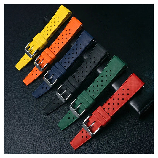 Motorola Moto Watch Tropic-Style FKM Rubber Band, 6 Colors — original band and real variant previews