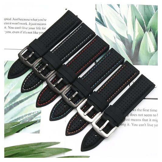 Motorola Moto Watch Stitched Perforated Silicone Band, Tools Included — original band and real variant previews