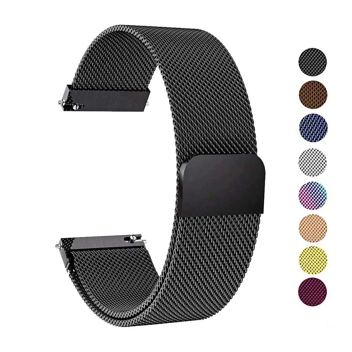 Polar Stainless Steel Milanese Mesh Band – black mesh band and color previews