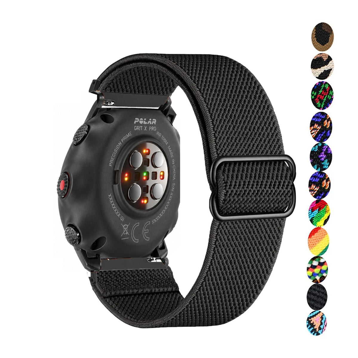 Adjustable Nylon Loop Band for Polar – black band and pattern previews