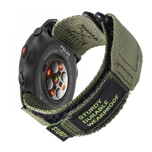 Nylon Hook-and-Loop Band for Polar – olive band on watch