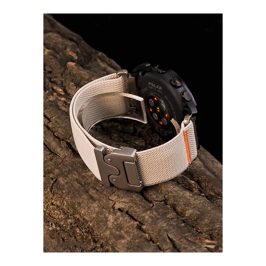 Polar Nylon Band with Metal Clasp and Orange Accent — Starlight strap shown on a watch