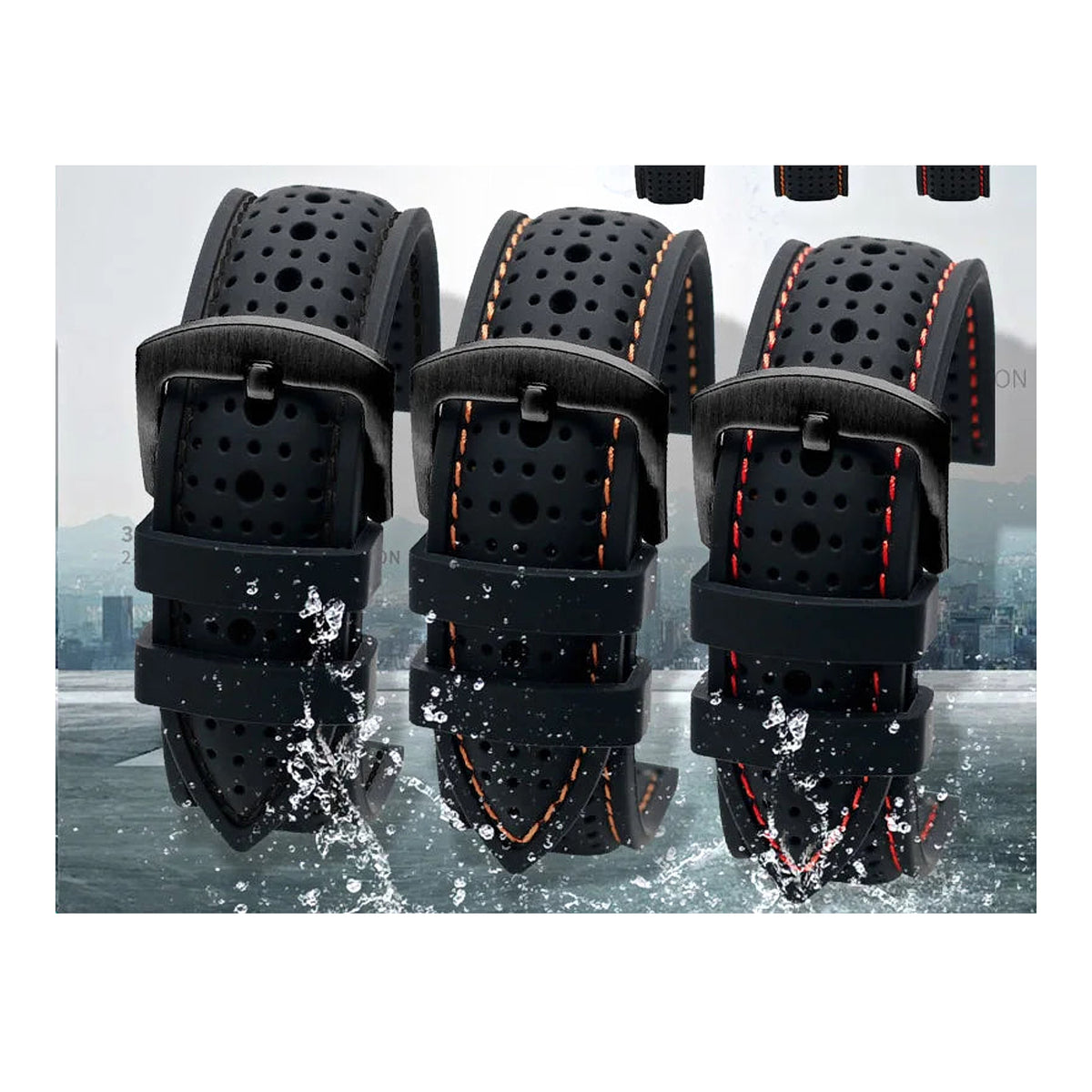 Polar Perforated Silicone Band with Contrast Stitching — Stitching and buckle selection