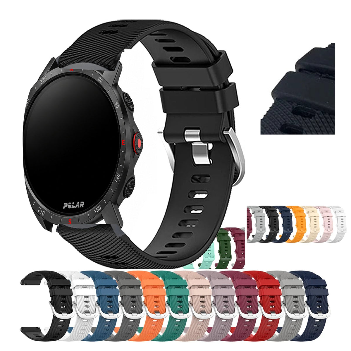Polar Textured Silicone Sport Band in Solid and Two-Tone Colors — Color and buckle selection