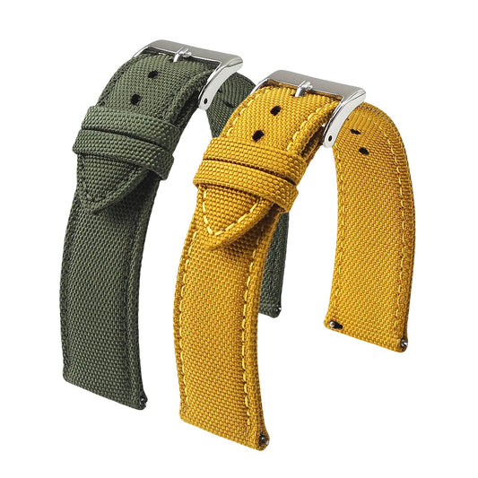 Polar Sailcloth Nylon Watch Band with Pin Buckle — Olive and mustard strap selection