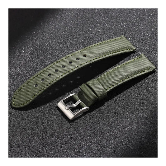 Polar Canvas and Leather Watch Band with Pin Buckle — Olive canvas strap
