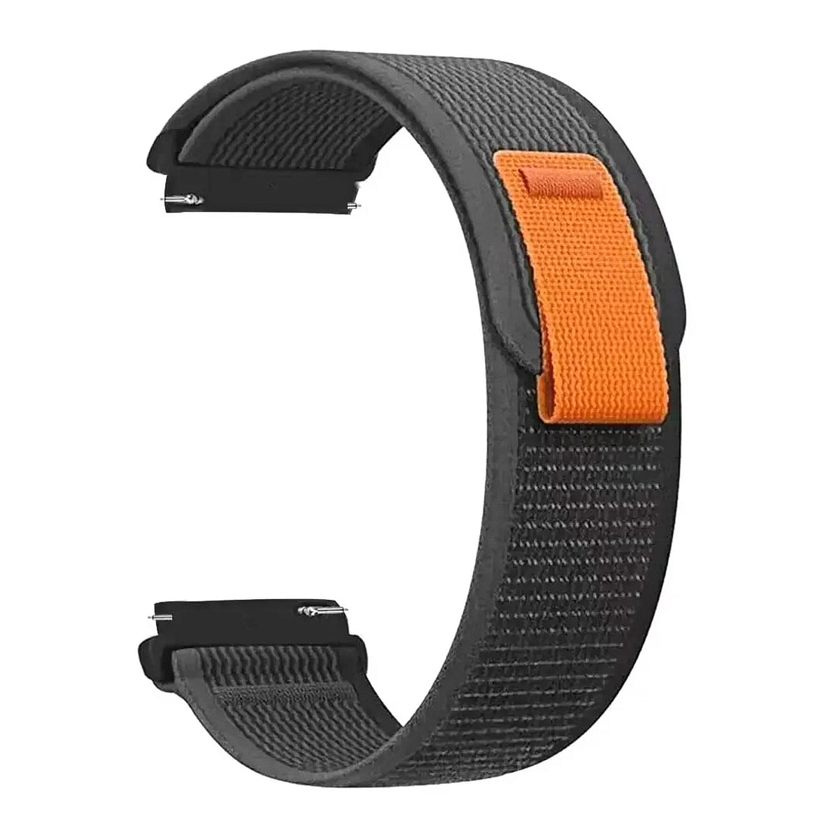 Polar Nylon Trail Loop Watch Band with Pull Tab — Black and gray loop with orange pull tab