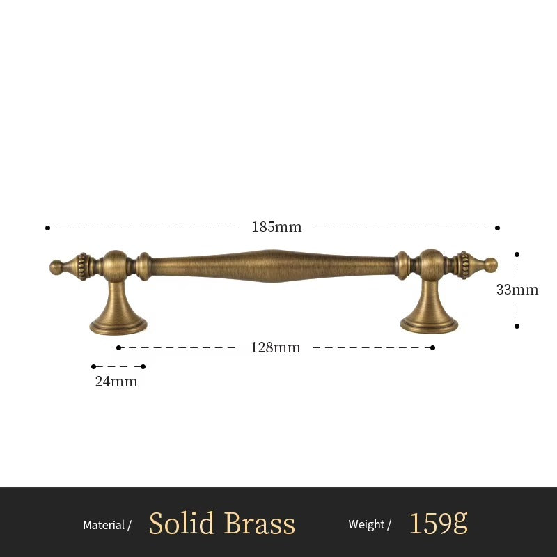 Beaded solid brass cabinet pull size diagram, 128mm hole spacing
