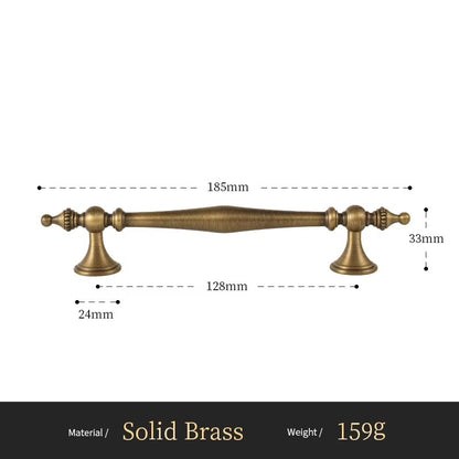 Beaded solid brass cabinet pull size diagram, 128mm hole spacing
