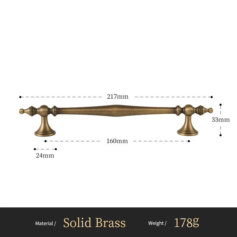 Beaded solid brass cabinet pull size diagram, 160mm hole spacing