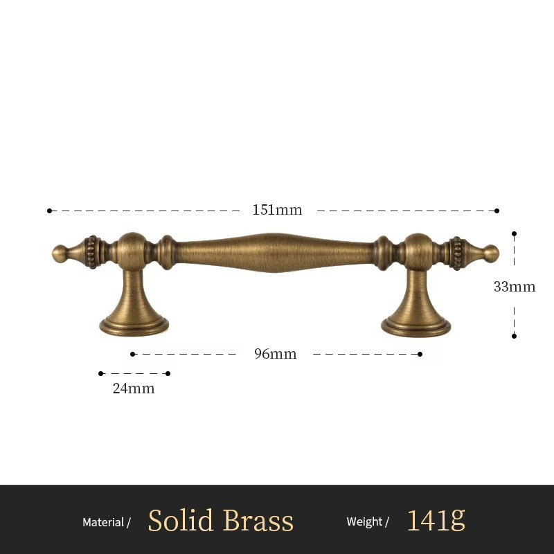 Beaded solid brass cabinet pull size diagram, 96mm hole spacing