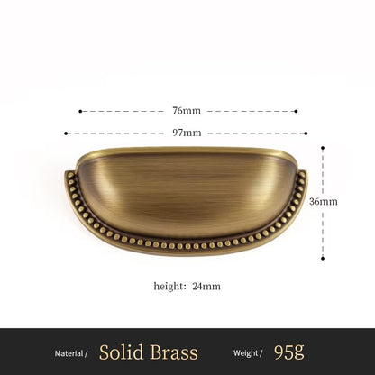 Beaded solid brass cup pull size diagram, 76mm hole spacing